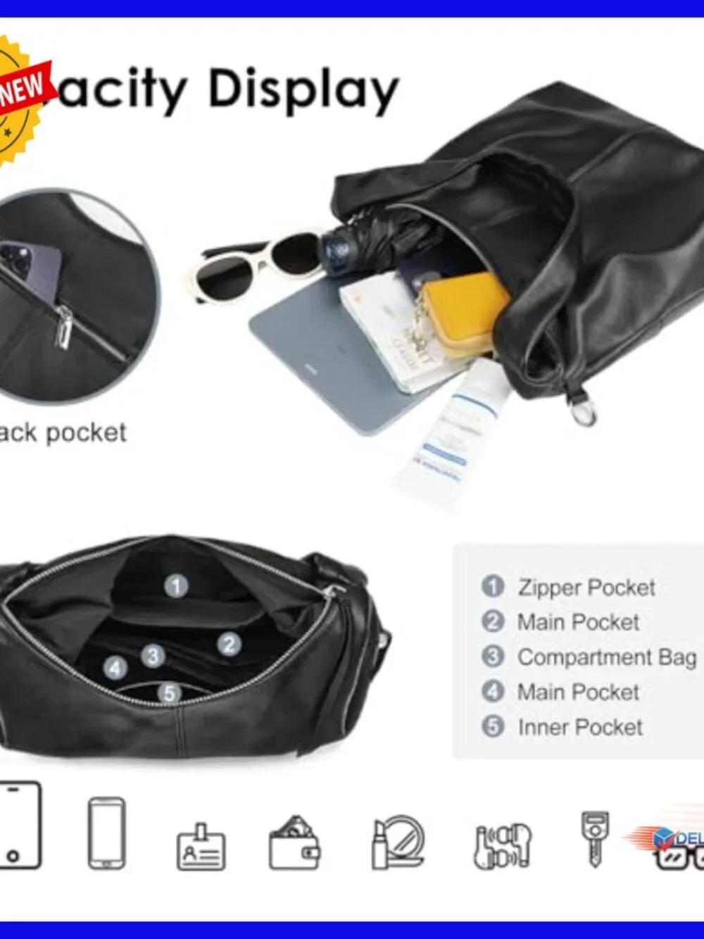 Large Genuine Leather Hobo Tote with Removable Strap, Spacious Shoulder Bag